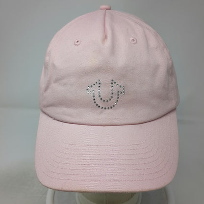 True Religion 5 Panel Pink One Size Hat Rhinestone Horseshoe Logo Bling Snapback