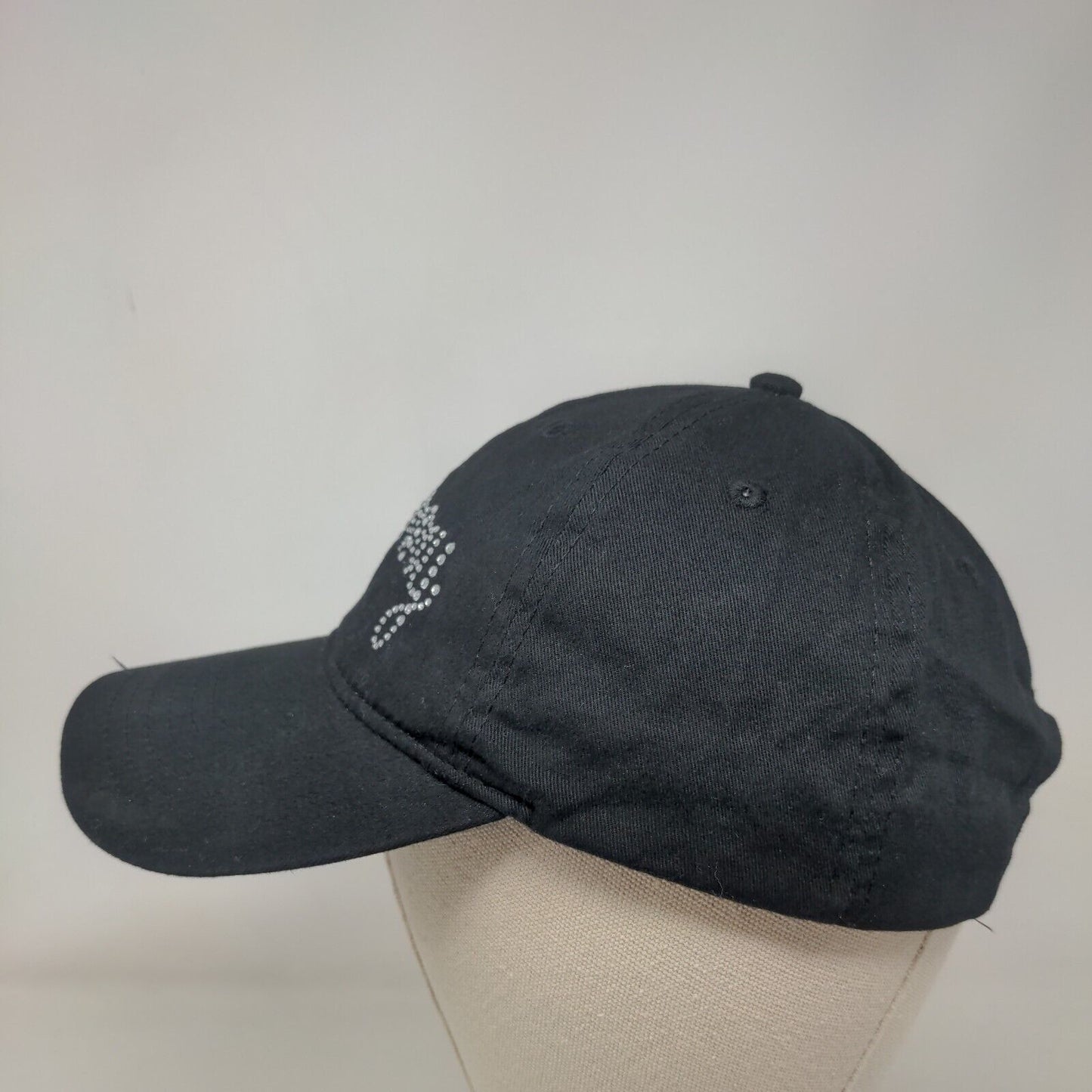 Granny Slideback Hat Black OSFA Adjustable Rhinestone Embellished Cotton