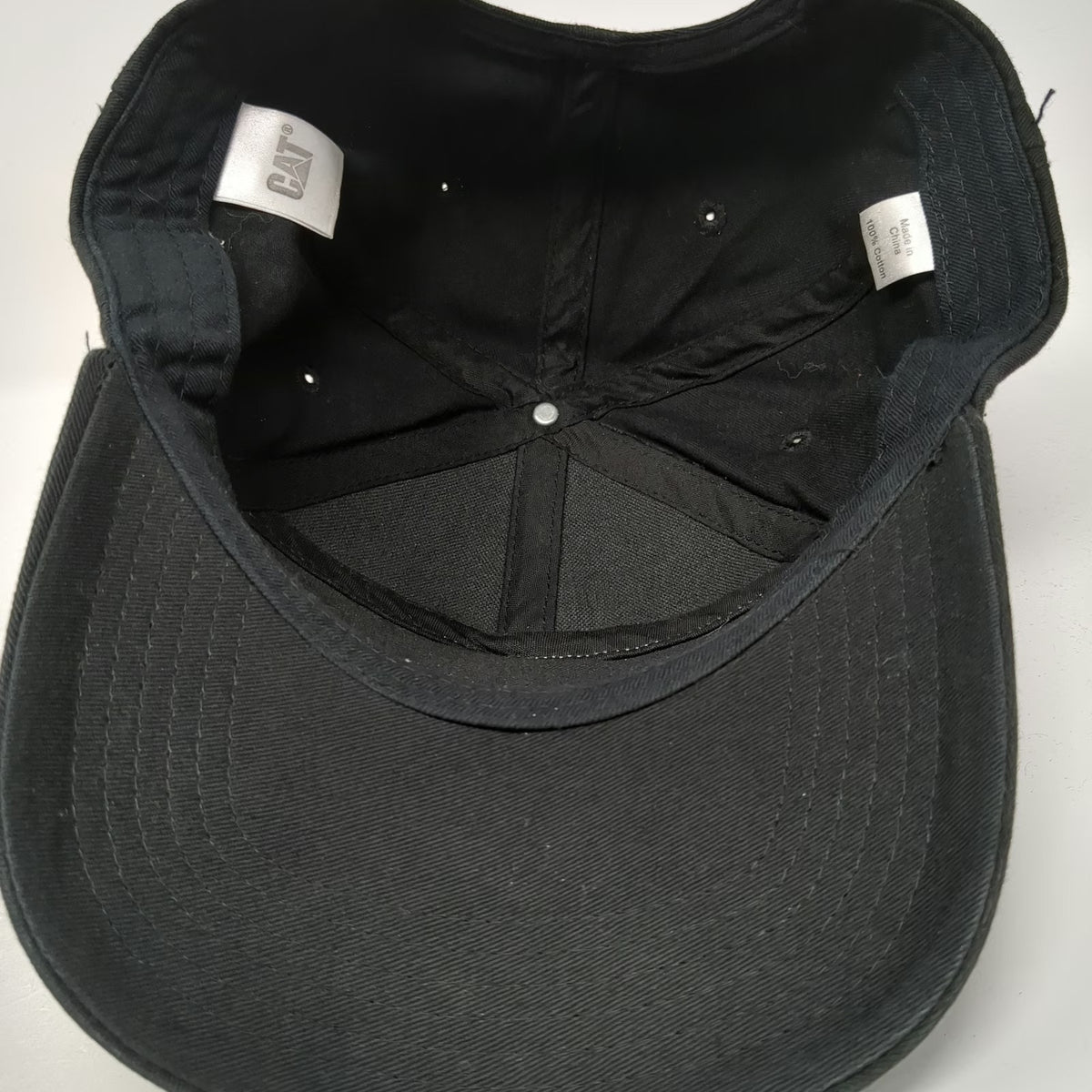 Caterpillar 5 Panel Black Gray Hat One Size Snapback Workwear Side Logo Cotton