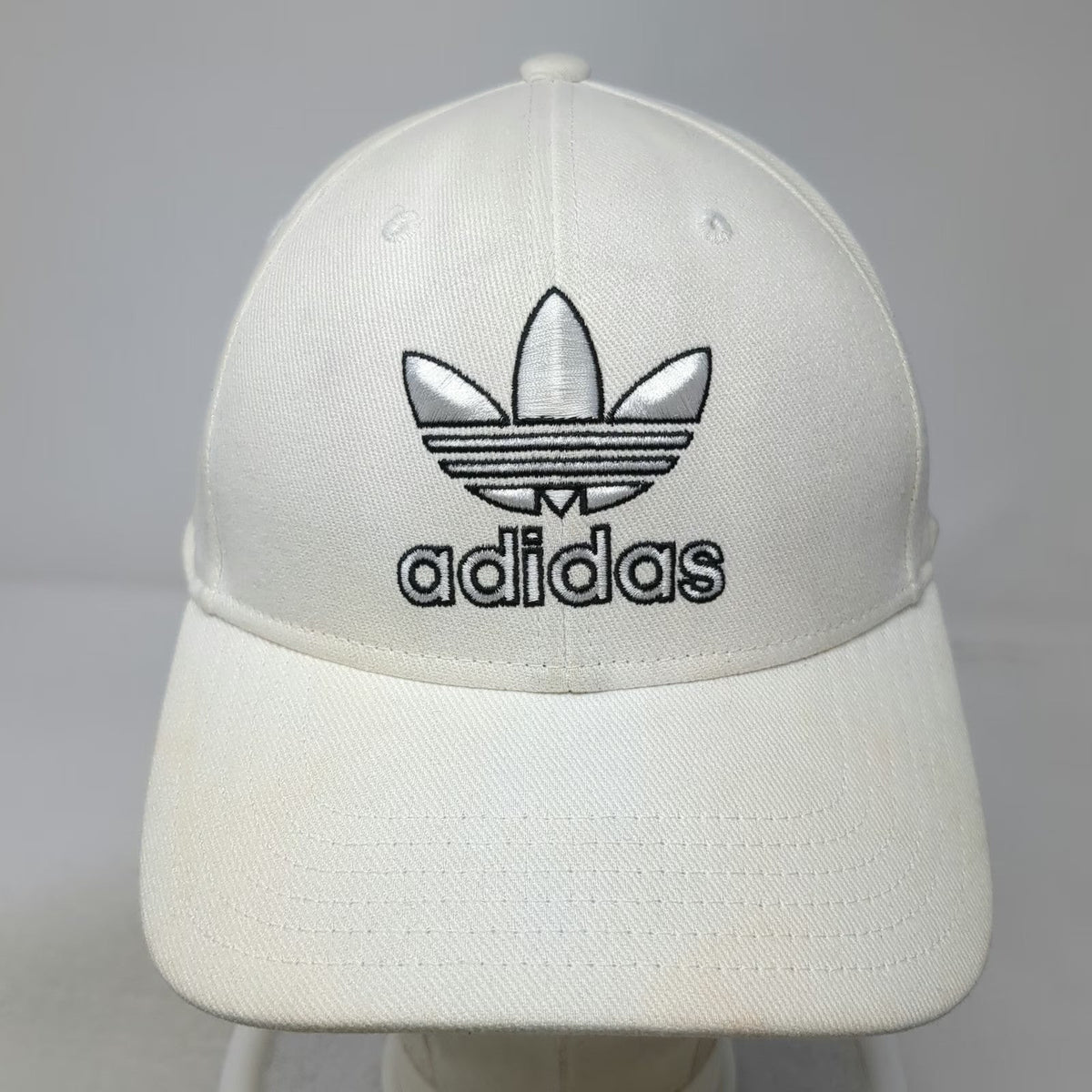 Adidas Baseball Cap White One Size Snapback Trefoil Logo Gray Underbrim Hat