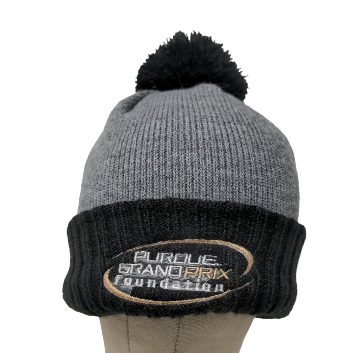 New Era Mens Knit Beanie Hat Gray Black Embroidered Purdue Grand Prix Foundation
