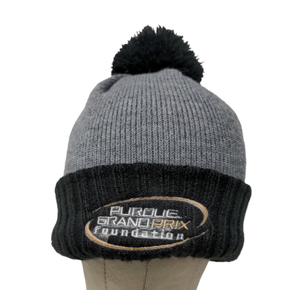 New Era Mens Knit Beanie Hat Gray Black Embroidered Purdue Grand Prix Foundation