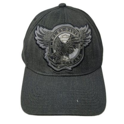 New Era Baseball Cap Black L Harley-Davidson Eagle Patch Stretch Hat 39THIRTY