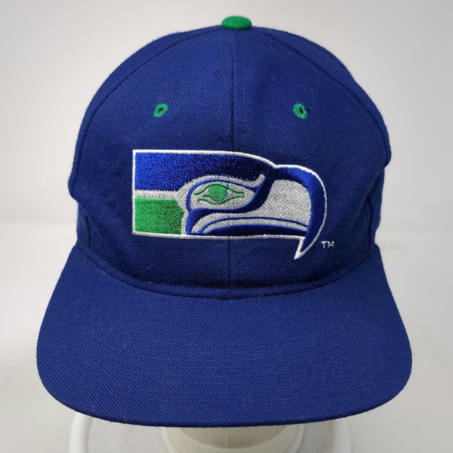 New Era Cap Blue Fitted Green Underbrim NFL Seahawks Logo Hat Vintage Pro Model