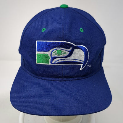 New Era Cap Blue Fitted Green Underbrim NFL Seahawks Logo Hat Vintage Pro Model