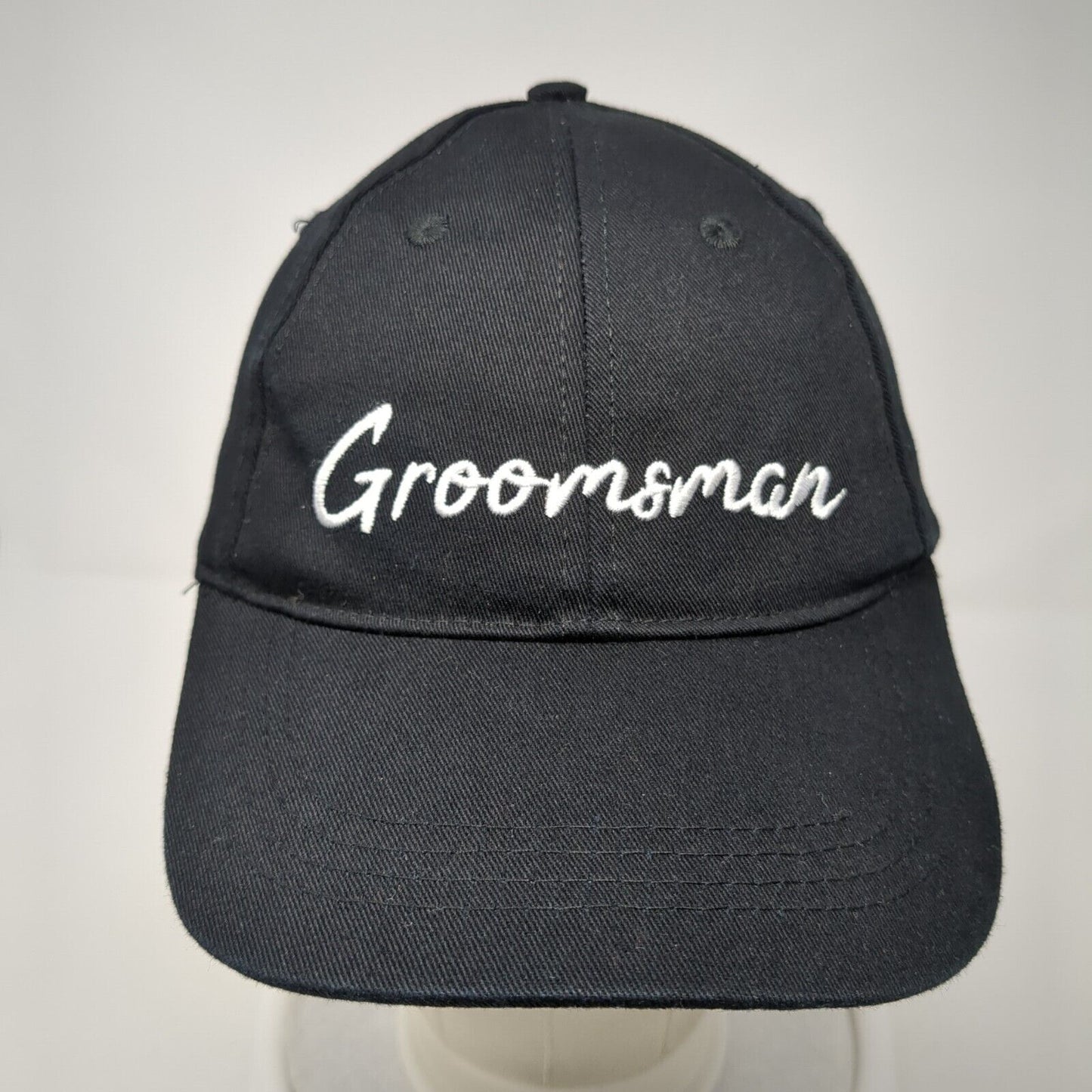 Groomsman Slideback Hat Black One Size Adjustable Embroidered Vented Holes