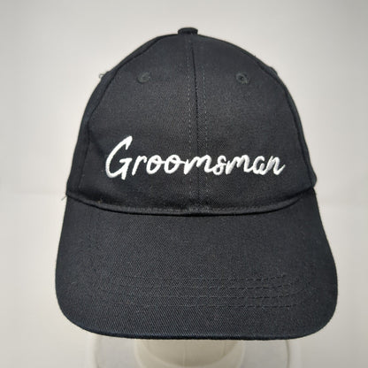 Groomsman Slideback Hat Black One Size Adjustable Embroidered Vented Holes