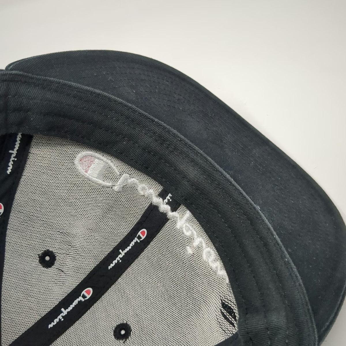 Champion Snapback Black One Size Embroidered Script Logo Flat Brim Cotton Hat