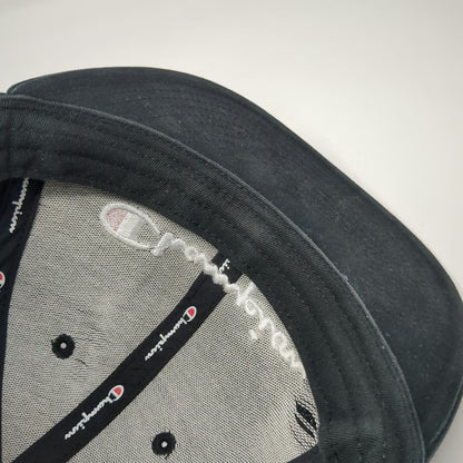 Champion Snapback Black One Size Embroidered Script Logo Flat Brim Cotton Hat