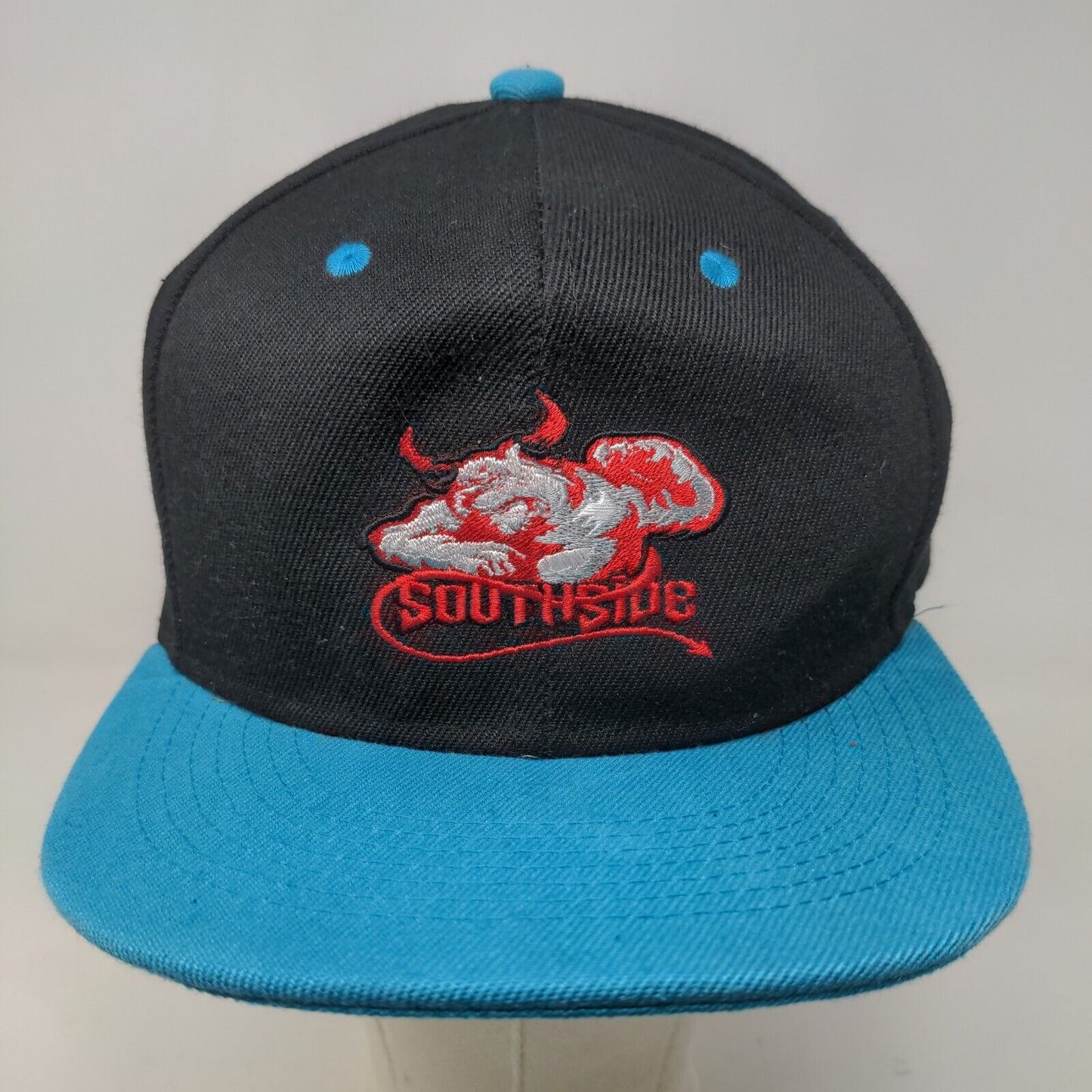 Premium Men's Snapback Hat Black Blue Embroidered Southside Devil Logo