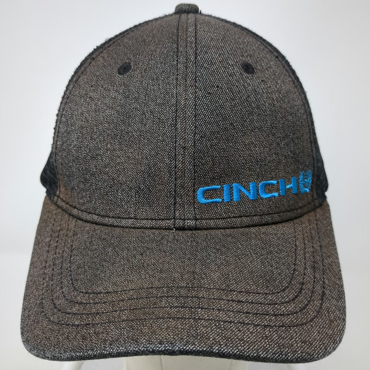 Cinch Trucker Hat Black One Size Denim Front Mesh Back Snapback Blue Logo Cap