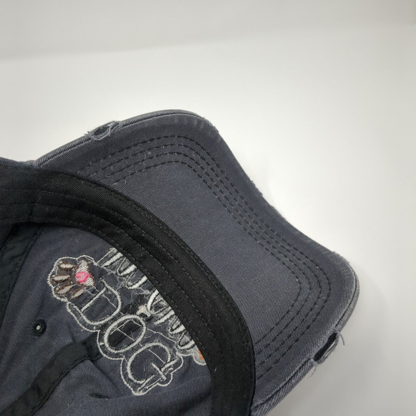 Dog Mom Strapback Hat Gray One Size Adjustable Embroidered Distressed Cotton