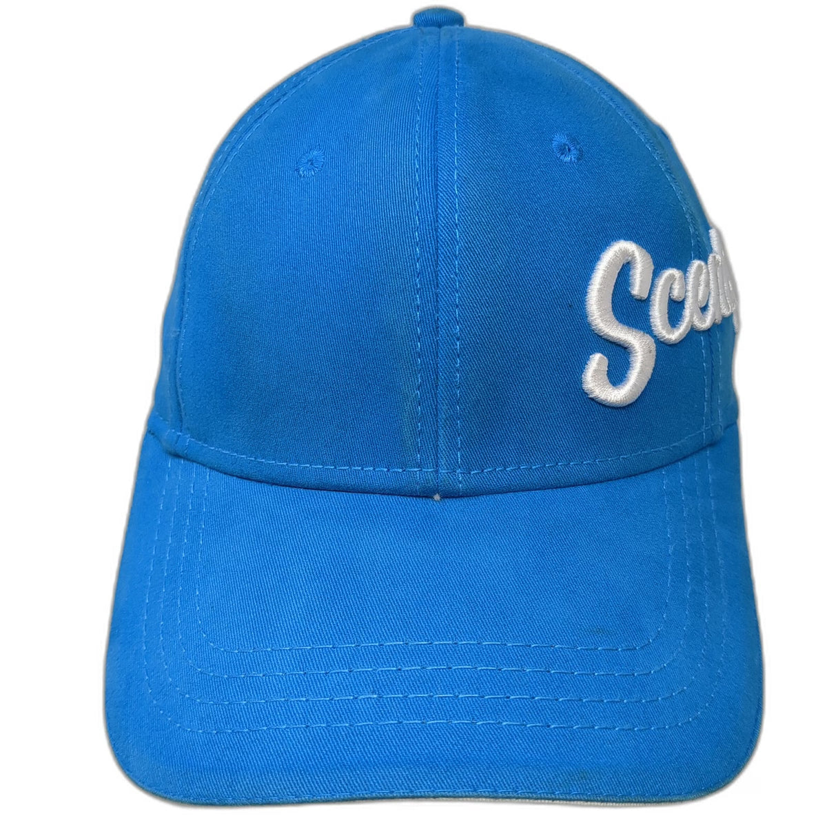 Scentsy Baseball Cap Blue One Size Embroidered Script Logo Stretch Fit Trim Hat