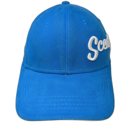 Scentsy Baseball Cap Blue One Size Embroidered Script Logo Stretch Fit Trim Hat