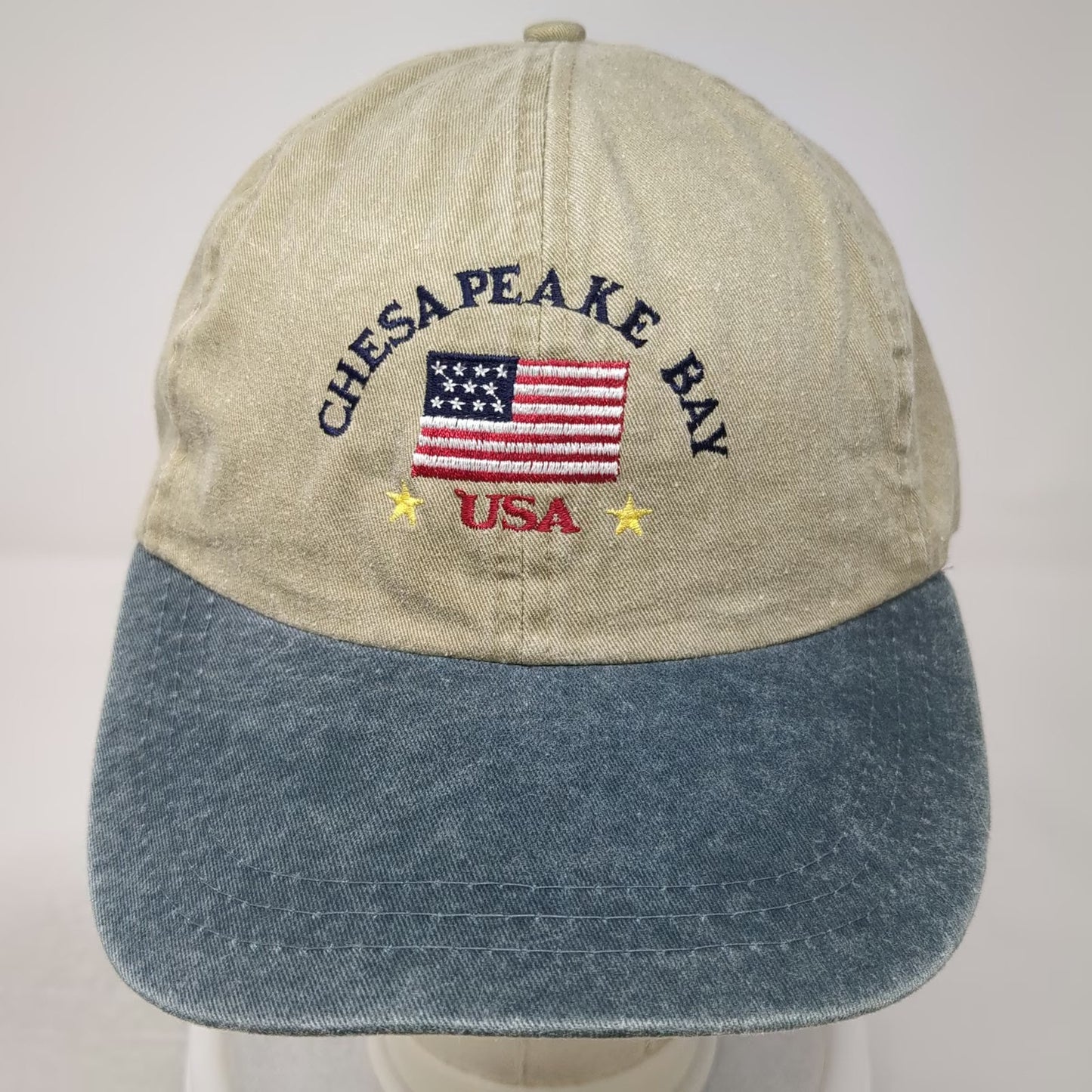 Fahrenheit Baseball Cap Beige OSFM Slideback Chesapeake Bay USA Flag Star Hat