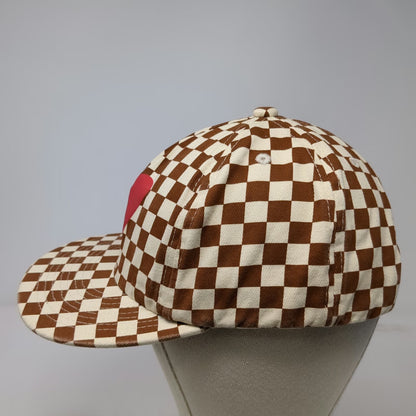 Ascot + Hart Anthropologie 5 Panel Brown Red Heart Checkerboard Hat Strapback