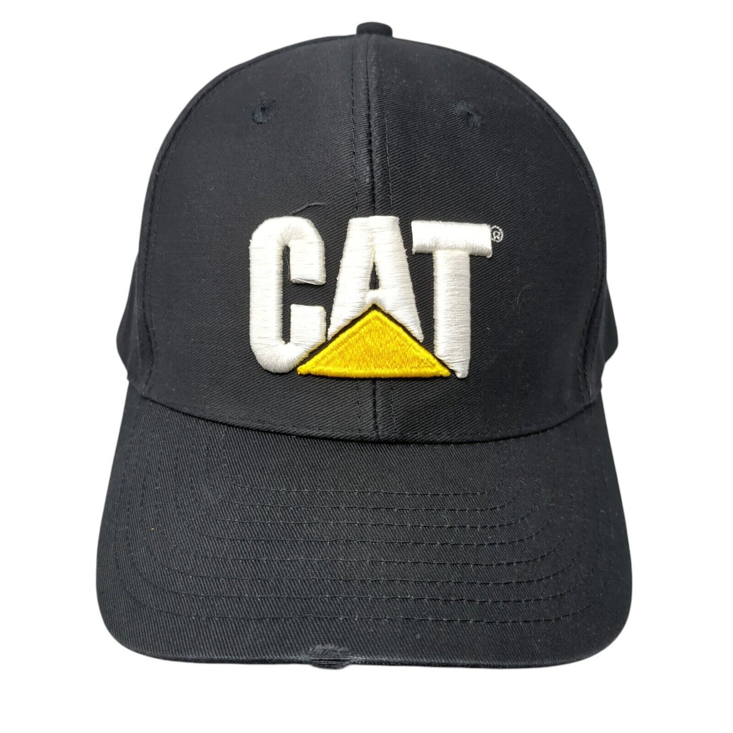 CAT Snapback Hat Black One Size Adjustable Embroidered 6 Panel Distressed