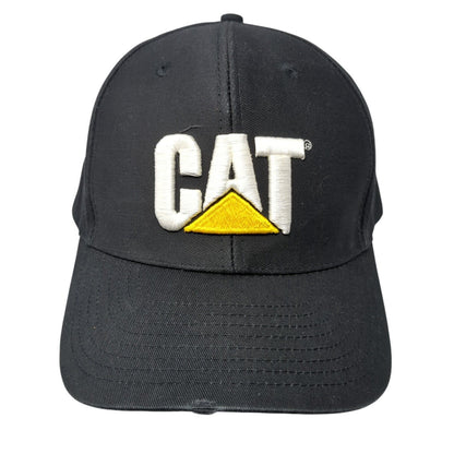 CAT Snapback Hat Black One Size Adjustable Embroidered 6 Panel Distressed