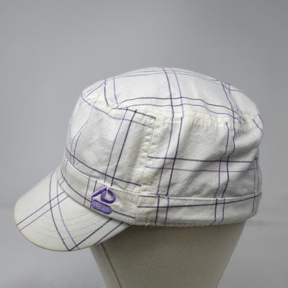 Nike Army Cap White Purple One Size Plaid Cotton Flat Top Elastic Back Hat