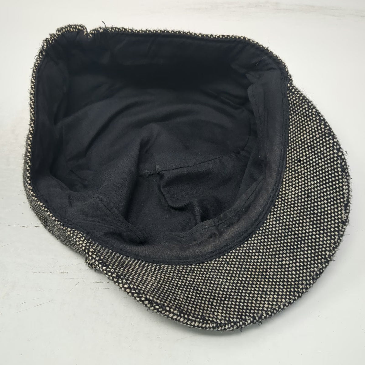 Army Cap Black White One Size Tweed Woven Fabric Side Buttons Cadet Hat