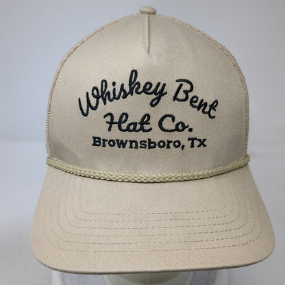 Whiskey Bent Trucker Hat Beige One Size Snapback Rope Brownsboro TX Logo Mesh