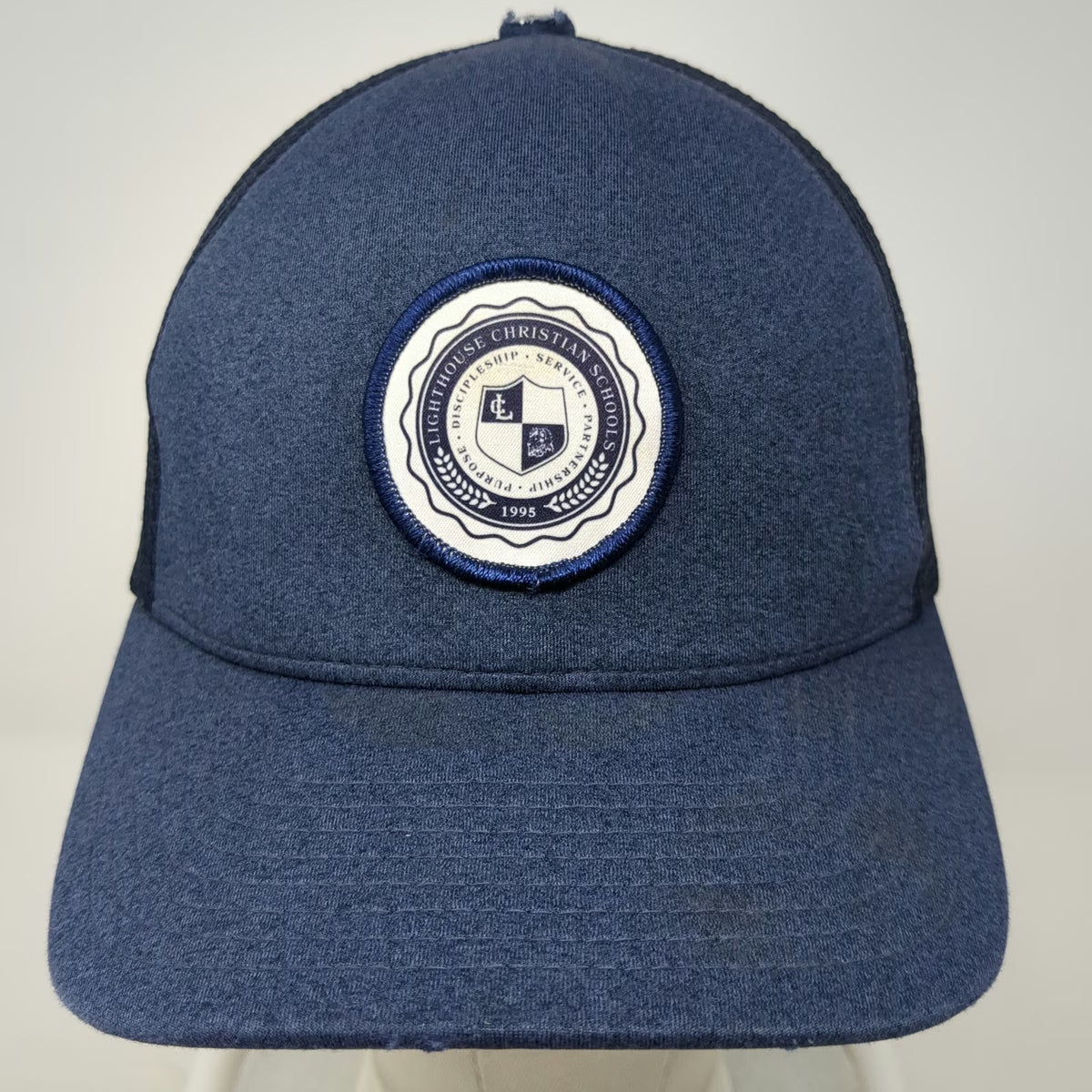 Flexfit Baseball Cap Blue M Lighthouse Christian Schools Patch Mesh Back Hat
