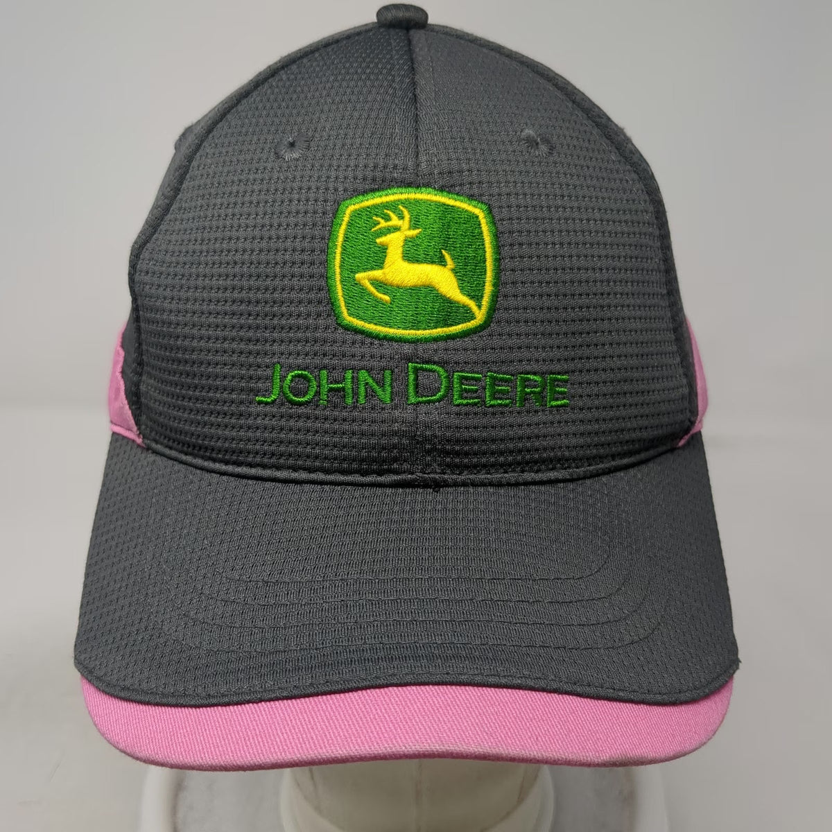 John Deere Baseball Cap Gray Pink One Size Slideback Waffle Texture Logo Hat