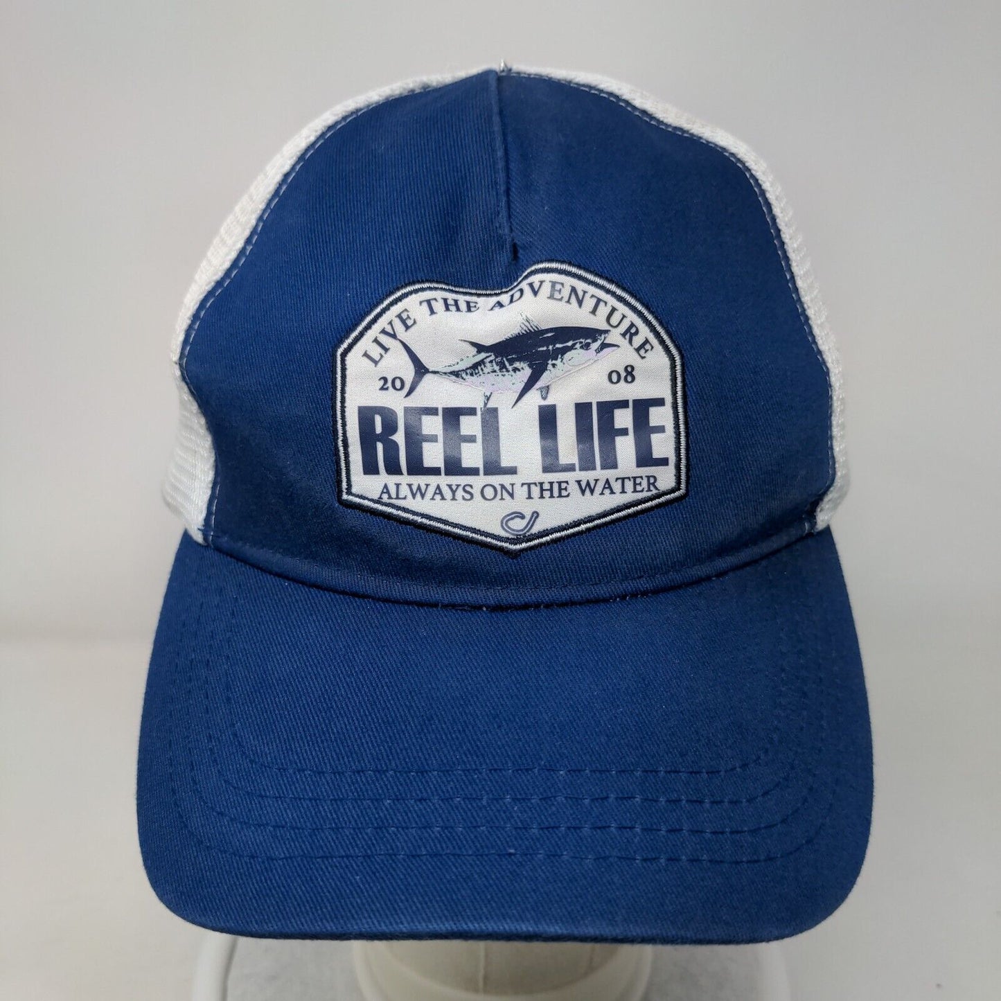 Reel Life Snapback Mesh Back Trucker Hat Blue OSFM Colorblock