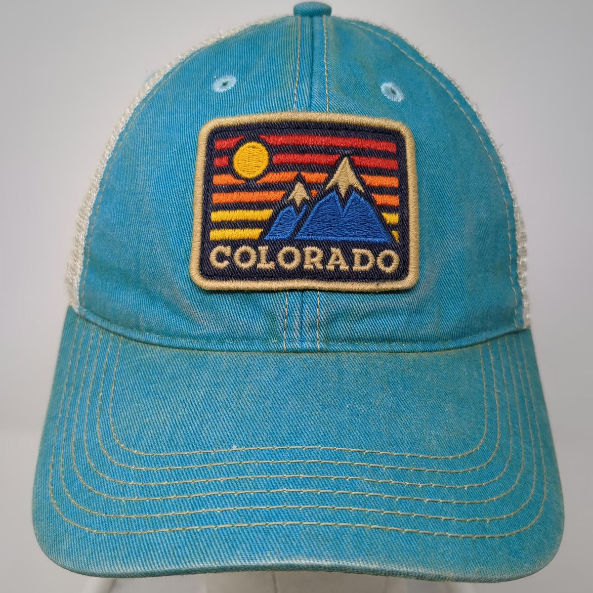 Legacy Trucker Hat Blue One Size Colorado Mountain Patch Sunset Snapback