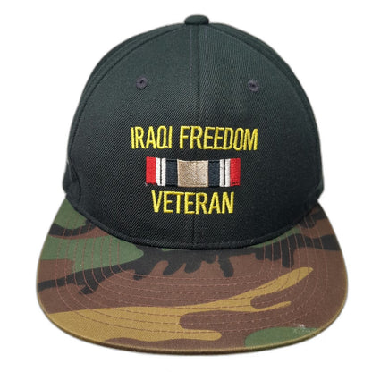 Yupoong Snapback Hat Black One Size Iraqi Freedom Veteran Camo Brim Military