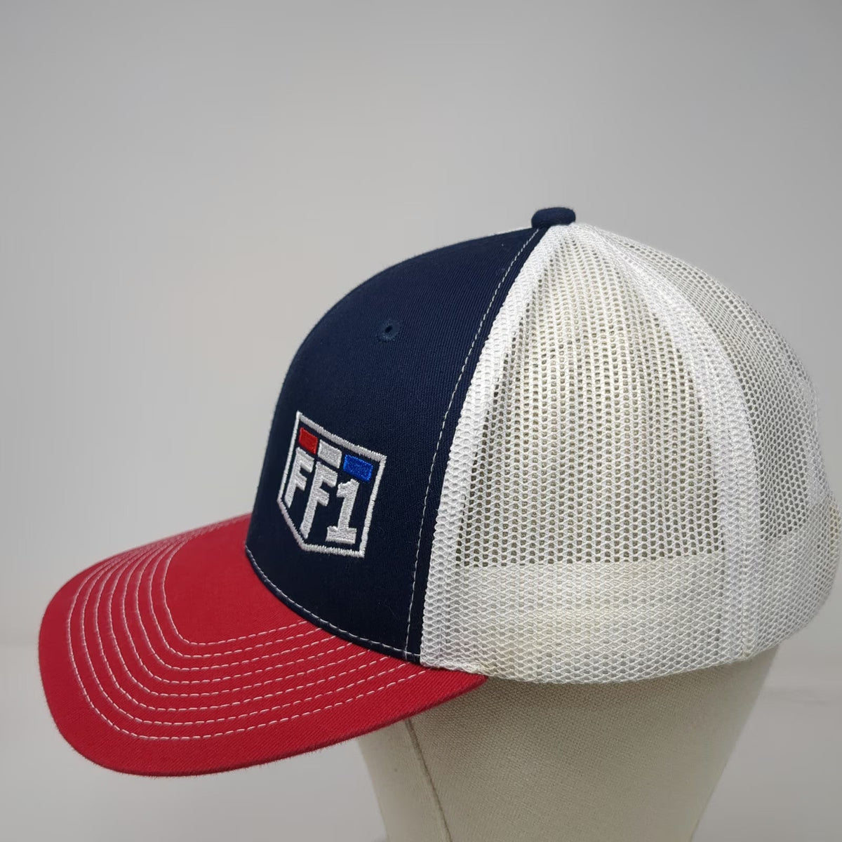 Outdoor Cap Trucker Hat Blue OSFM FF1 Shield Logo Mesh Back Snapback Red White