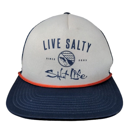 Salt Life Live Salty Snapback Mesh Back Rope Trucker Hat Blue OSFM Colorblock