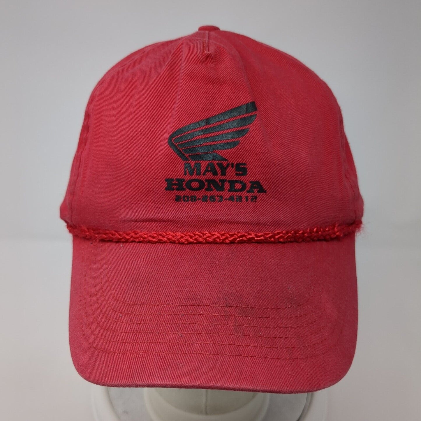 May's Honda Snapback Rope Hat Red One Size Solid Adjustable Outdoor