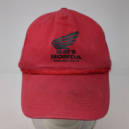 May's Honda Snapback Rope Hat Red One Size Solid Adjustable Outdoor