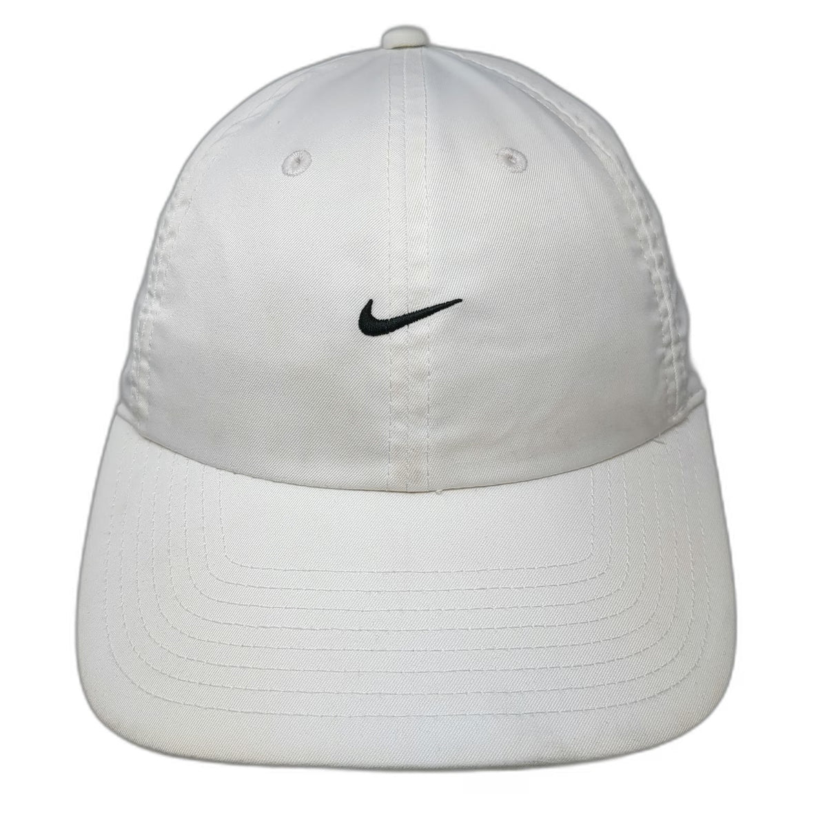 Nike Baseball Cap White M Black Swoosh Logo Adjustable Slideback Polyester Hat