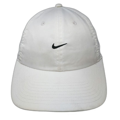 Nike Baseball Cap White M Black Swoosh Logo Adjustable Slideback Polyester Hat