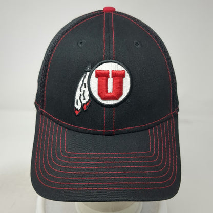 Utah Utes NCAA New Era Black Hat Cap L Mesh Stretch Fit Red Contrast Stitching