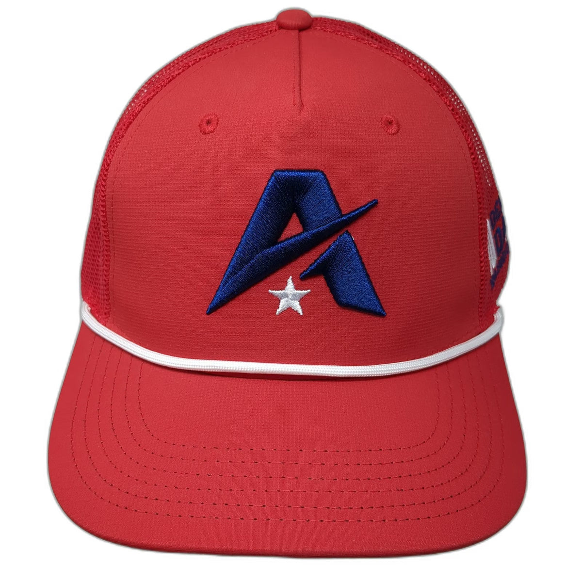 Cap America Trucker Hat Red One Size Demo Day 10th Anniversary USA Flag Brim