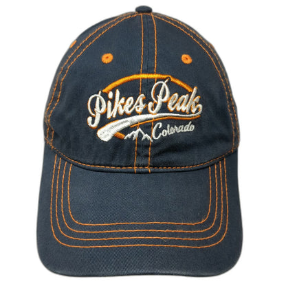 Mountain Baseball Cap Blue OSFM Pikes Peak Colorado Hat Orange Contrast Stitch