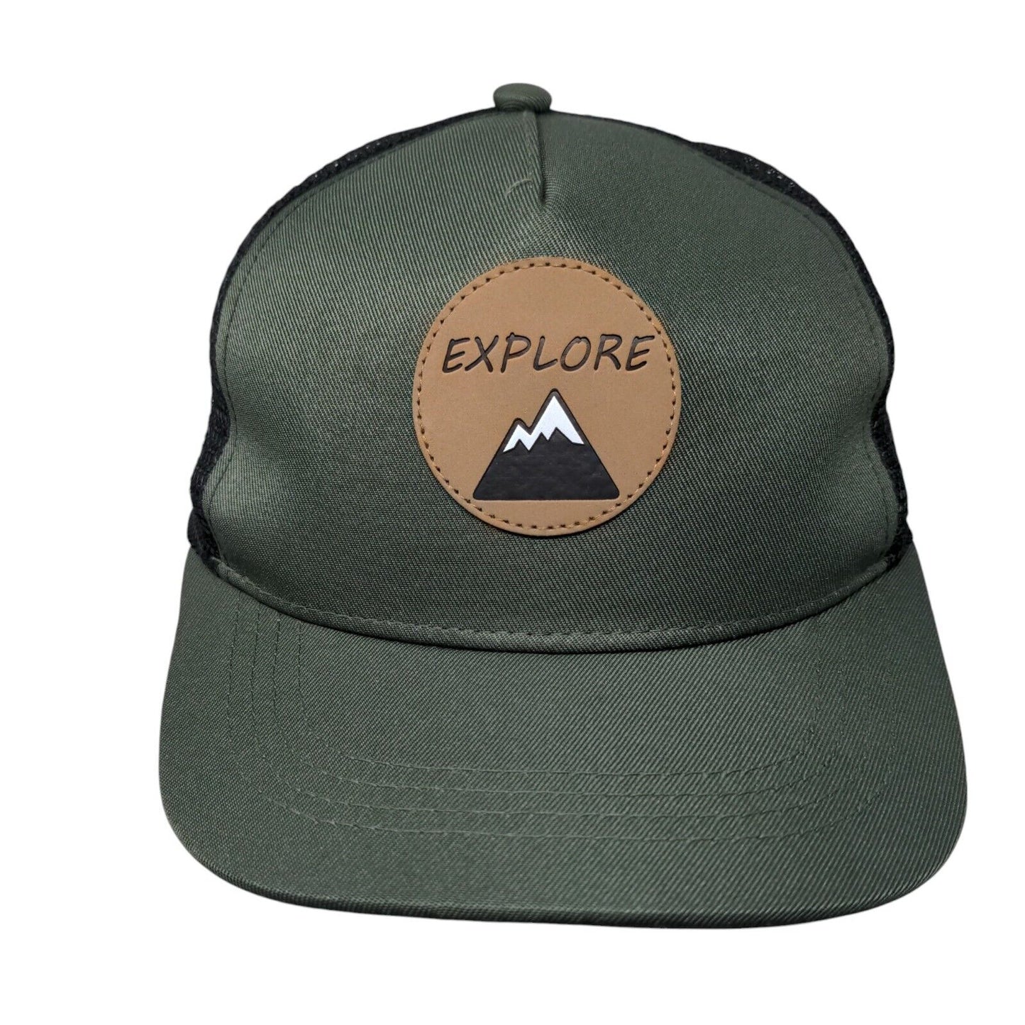 Explore Snapback Trucker Hat Green One Size Adjustable Mesh Back Patch Logo