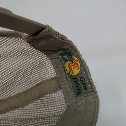 Bass Pro Shops Snapback Trucker Hat Tan OSFM Mesh Back Solid Gone Fishing