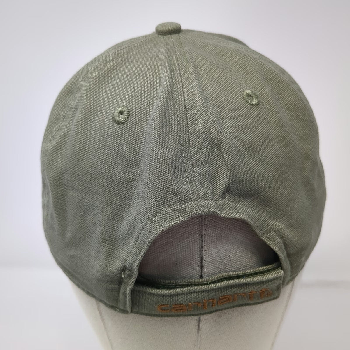 Carhartt Baseball Cap Green One Size Canvas Leather Patch Adjustable Strap Hat