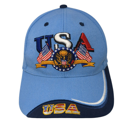 USA Strapback Hat Blue One Size Adjustable Embroidered 6 Panel Outdoor