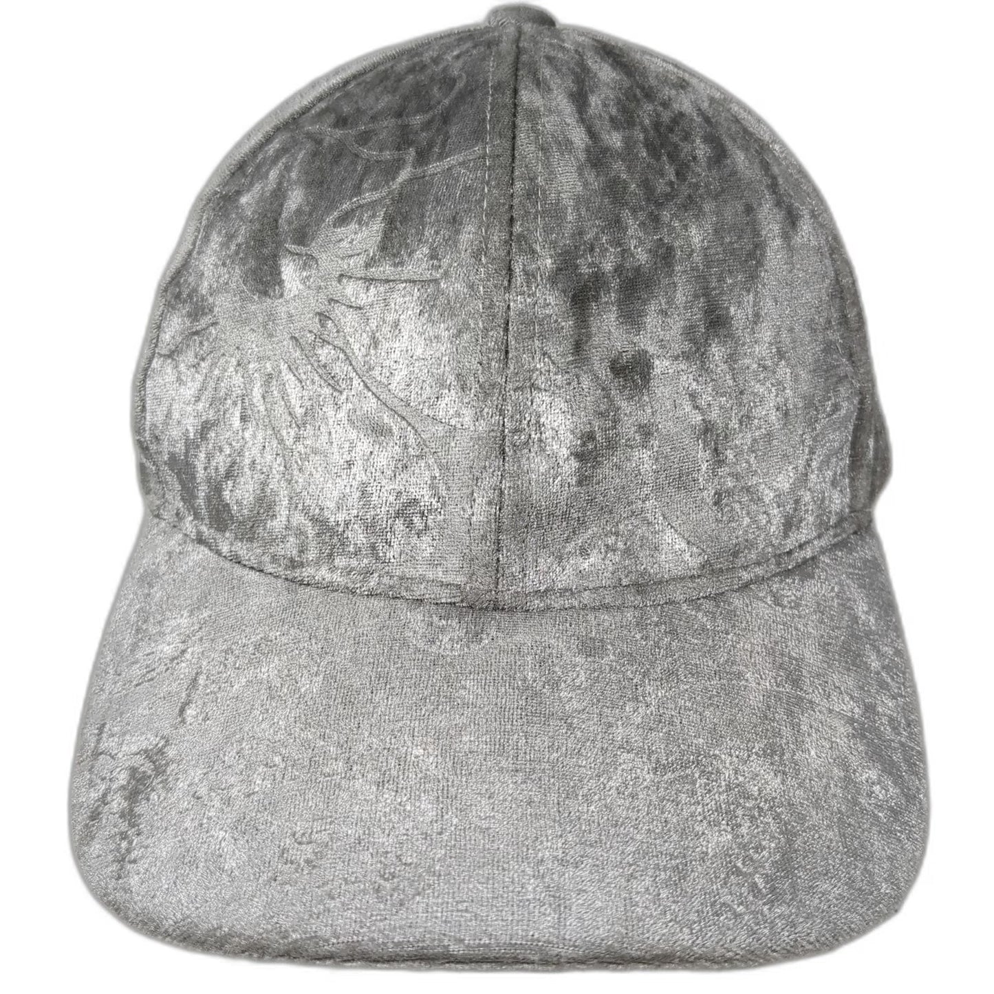 C.C Baseball Cap Gray One Size Crushed Velvet Metallic Strapback Curved Brim Hat