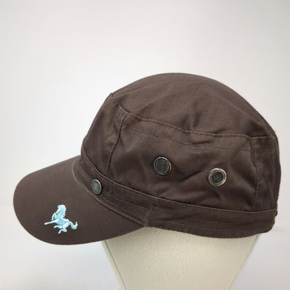Isotoner Army Cap Brown One Size Horse Embroidery Elastic Back Hat Flat Top