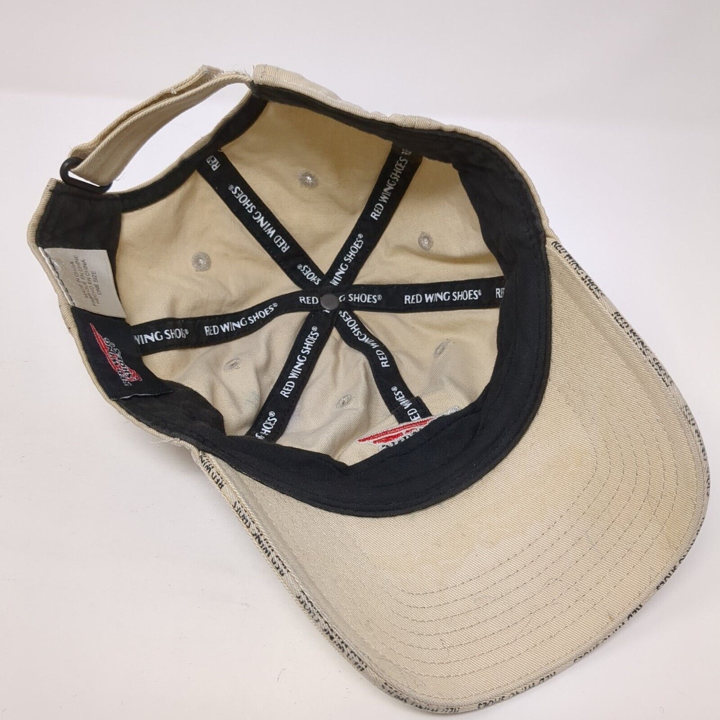 Red Wing Shoes Strapback Hat Tan One Size Adjustable Embroidered 6 Panel Cotton