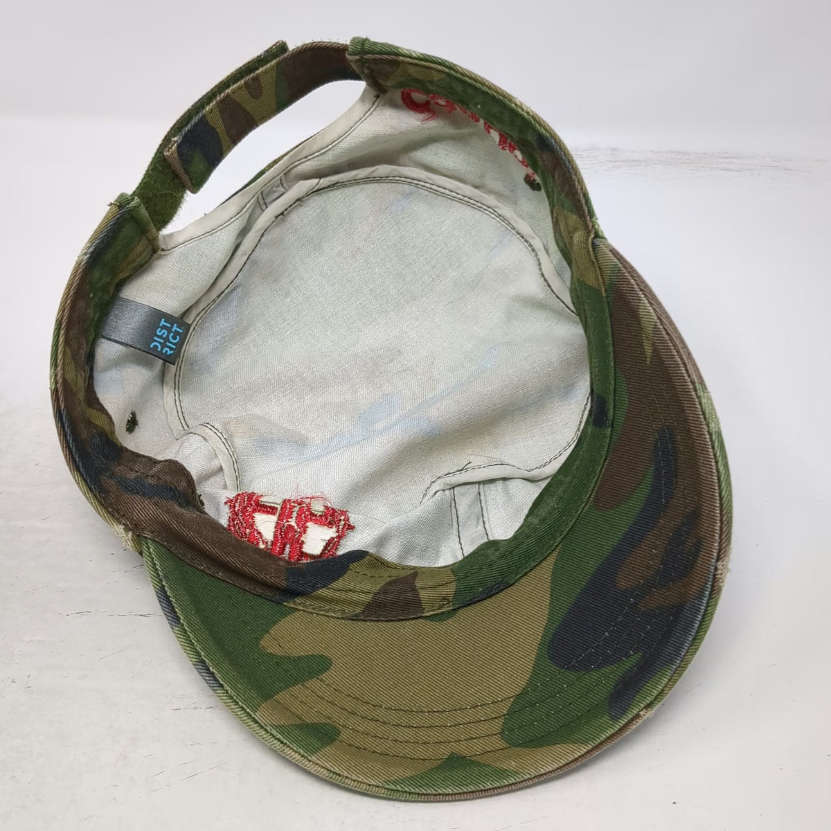 District Army Cap Green Camo One Size Can Do Red Embroidery Flat Top Hat