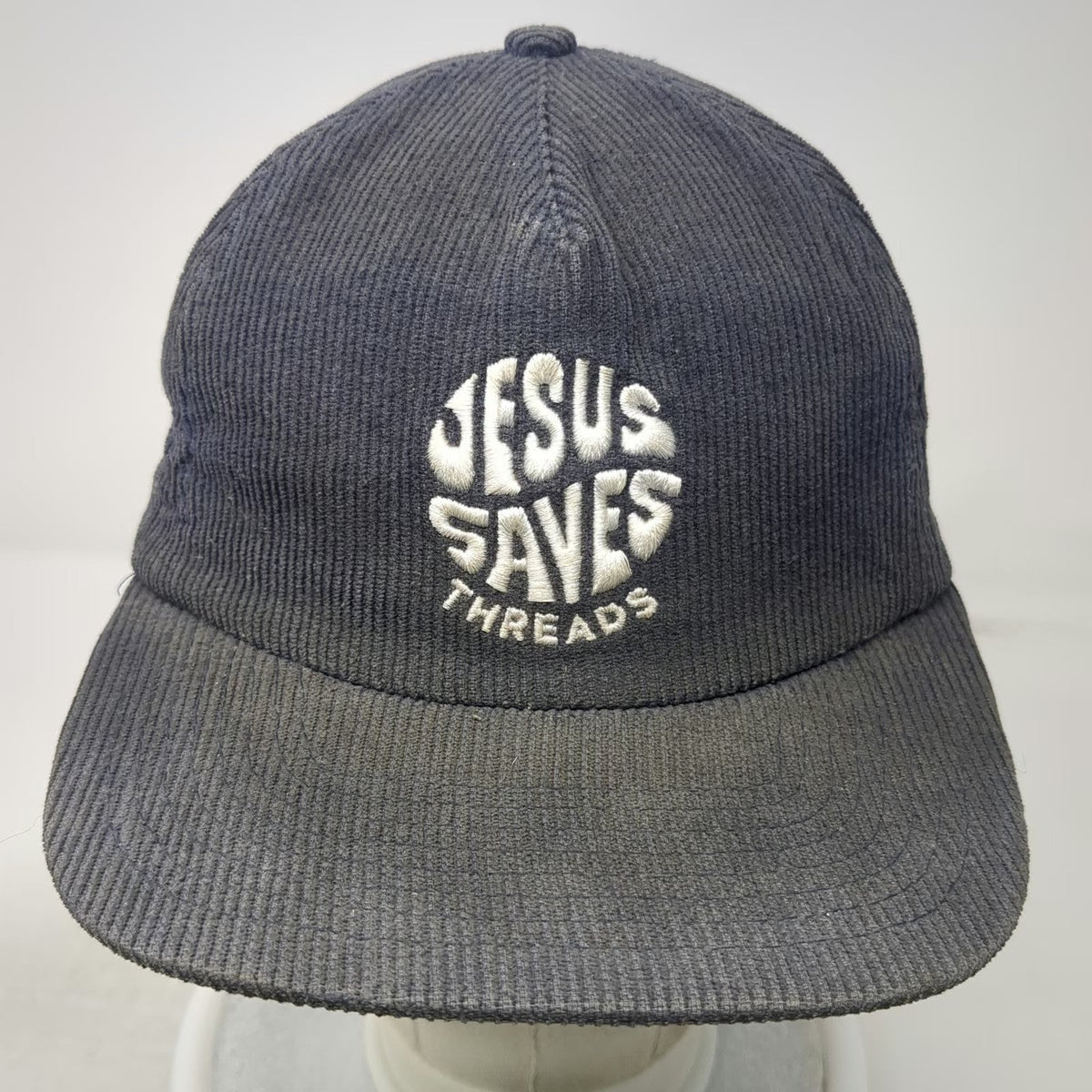 Jesus Saves Threads 5 Panel Blue One Size Corduroy Snapback Hat Embroidered