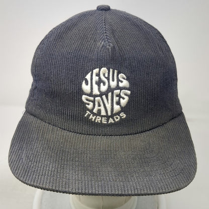 Jesus Saves Threads 5 Panel Blue One Size Corduroy Snapback Hat Embroidered