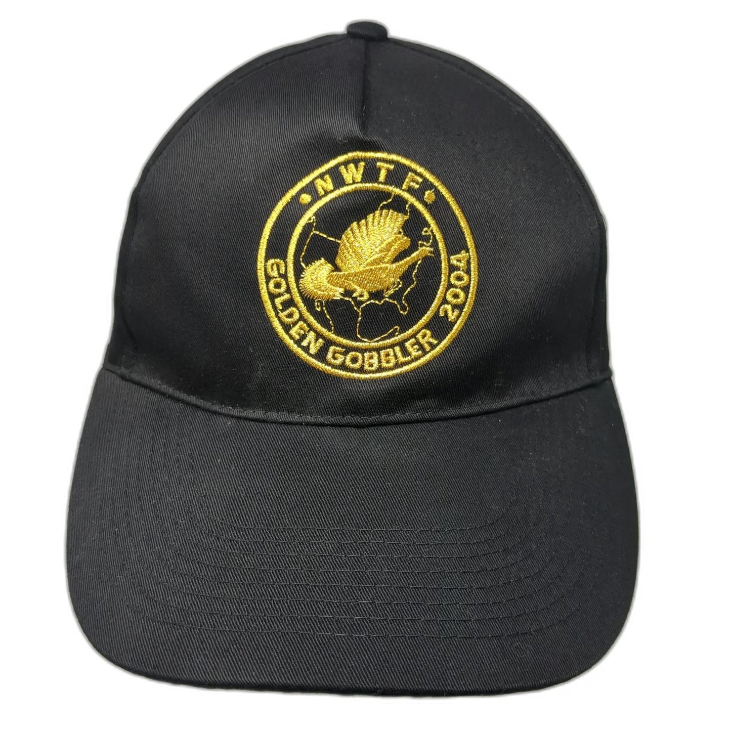 NWTF 5 Panel Black Hat One Size Golden Gobbler 2004 Embroidered Logo Hunting